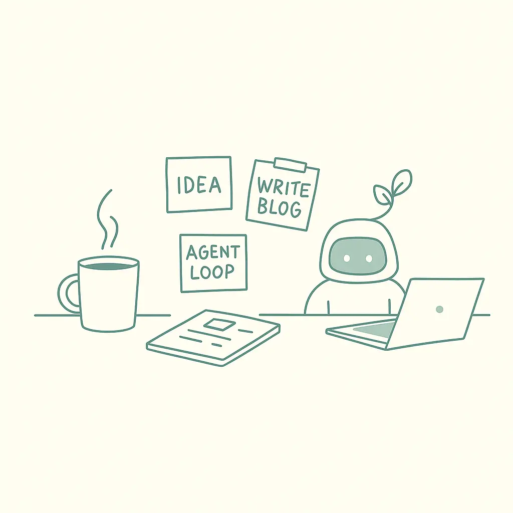 Studio illustration of an AI agent workspace